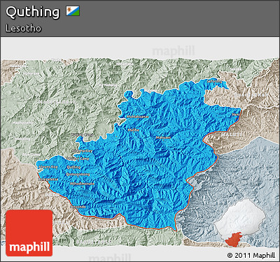 Political 3D Map of Quthing, lighten, semi-desaturated