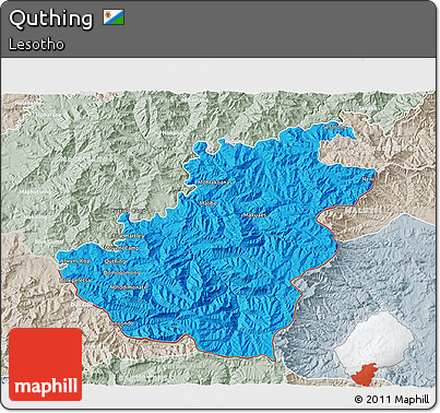Political 3D Map of Quthing, lighten, semi-desaturated