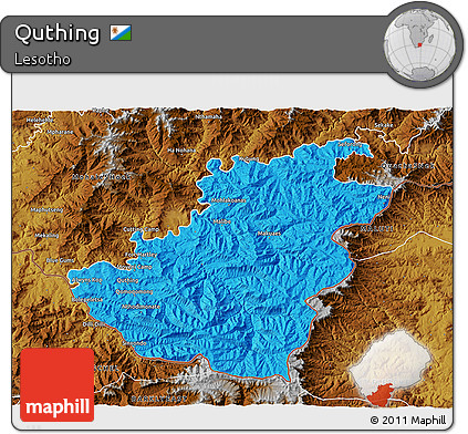 Political 3D Map of Quthing, physical outside