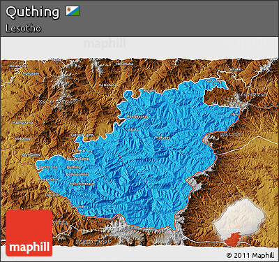 Political 3D Map of Quthing, physical outside