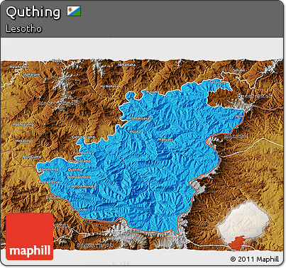 Political 3D Map of Quthing, physical outside
