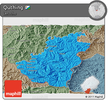 Political 3D Map of Quthing, semi-desaturated