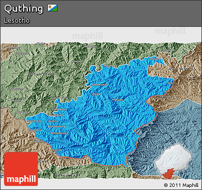 Political 3D Map of Quthing, semi-desaturated