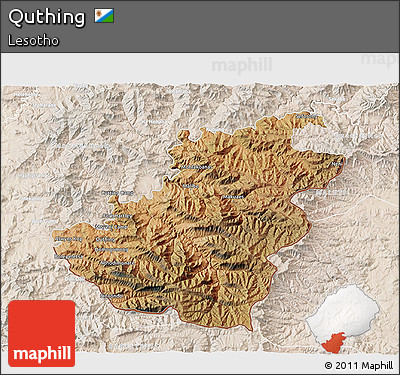 Satellite 3D Map of Quthing, lighten