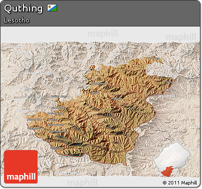 Satellite 3D Map of Quthing, lighten
