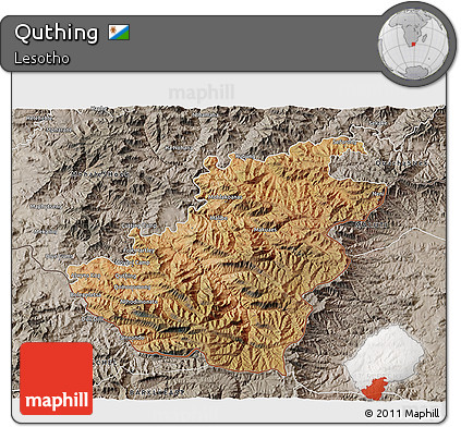 Satellite 3D Map of Quthing, semi-desaturated