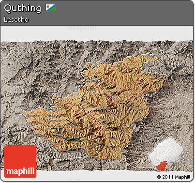 Satellite 3D Map of Quthing, semi-desaturated