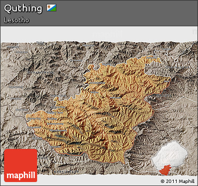 Satellite 3D Map of Quthing, semi-desaturated