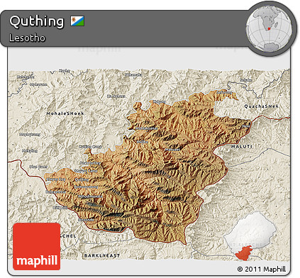 Satellite 3D Map of Quthing, shaded relief outside