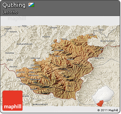 Satellite 3D Map of Quthing, shaded relief outside