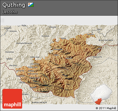 Satellite 3D Map of Quthing, shaded relief outside