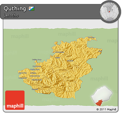 Savanna Style 3D Map of Quthing, single color outside