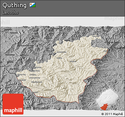 Shaded Relief 3D Map of Quthing, darken, desaturated