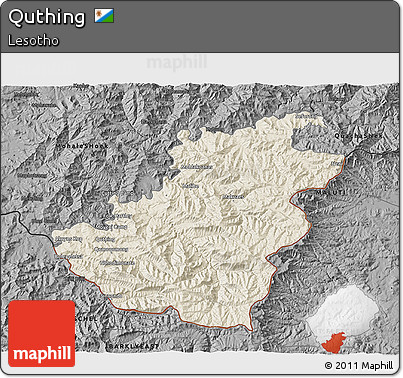 Shaded Relief 3D Map of Quthing, darken, desaturated