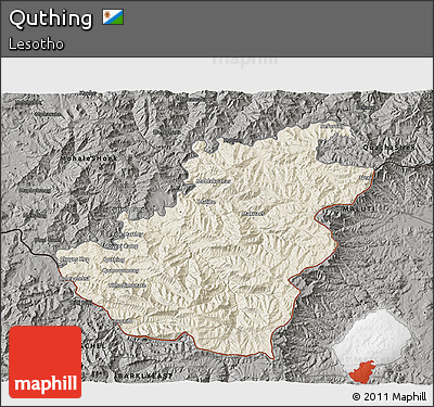 Shaded Relief 3D Map of Quthing, darken, semi-desaturated
