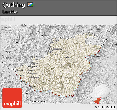 Shaded Relief 3D Map of Quthing, desaturated