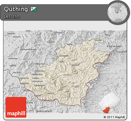 Shaded Relief 3D Map of Quthing, desaturated