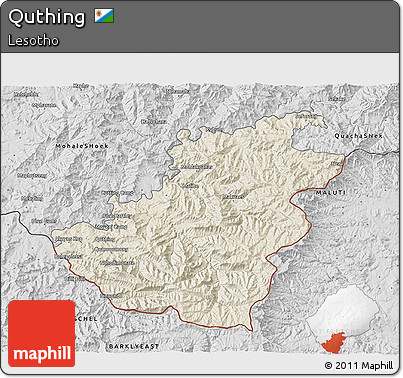 Shaded Relief 3D Map of Quthing, desaturated