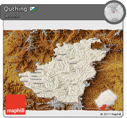 Shaded Relief 3D Map of Quthing, physical outside
