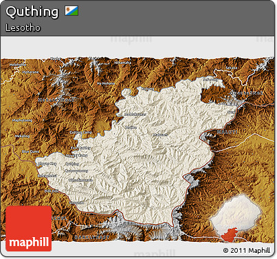 Shaded Relief 3D Map of Quthing, physical outside