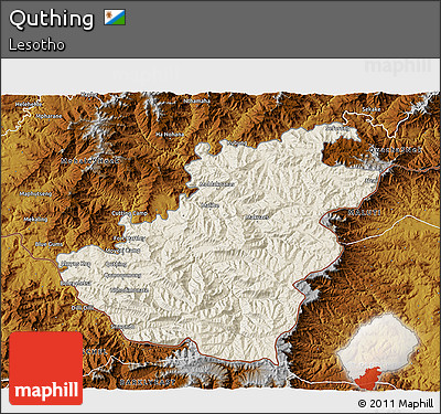 Shaded Relief 3D Map of Quthing, physical outside