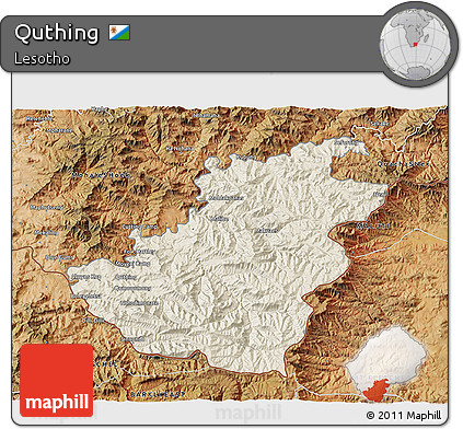 Shaded Relief 3D Map of Quthing, satellite outside