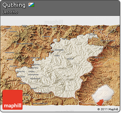 Shaded Relief 3D Map of Quthing, satellite outside