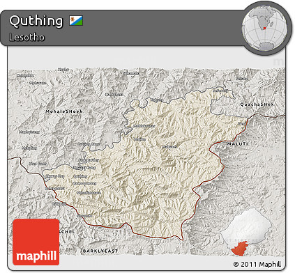 Shaded Relief 3D Map of Quthing, semi-desaturated