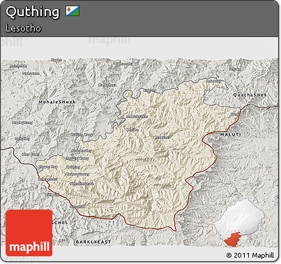 Shaded Relief 3D Map of Quthing, semi-desaturated