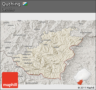 Shaded Relief 3D Map of Quthing, semi-desaturated