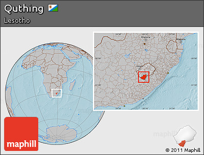 Gray Location Map of Quthing, within the entire country, hill shading
