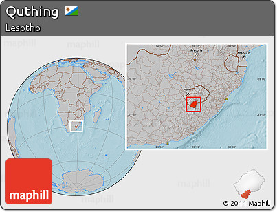 Gray Location Map of Quthing, within the entire country, hill shading