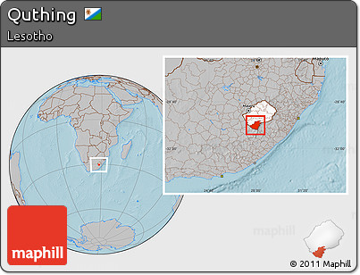 Gray Location Map of Quthing, highlighted country, hill shading