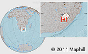 Gray Location Map of Quthing, highlighted country, hill shading