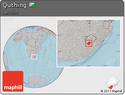 Gray Location Map of Quthing, hill shading