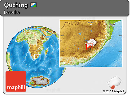 Physical Location Map of Quthing, highlighted country, within the entire country