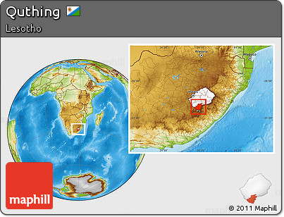 Physical Location Map of Quthing, highlighted country, within the entire country