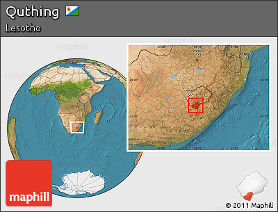 Satellite Location Map of Quthing, within the entire country