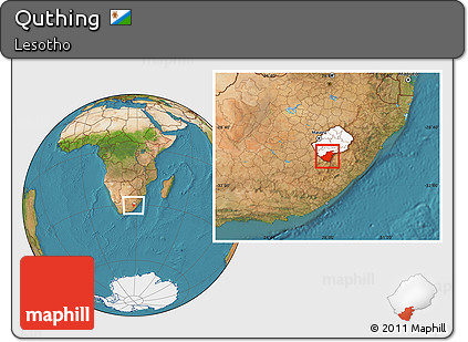 Satellite Location Map of Quthing, highlighted country
