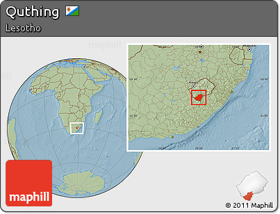 Savanna Style Location Map of Quthing, hill shading