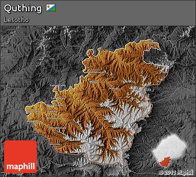 Physical Map of Quthing, darken, desaturated