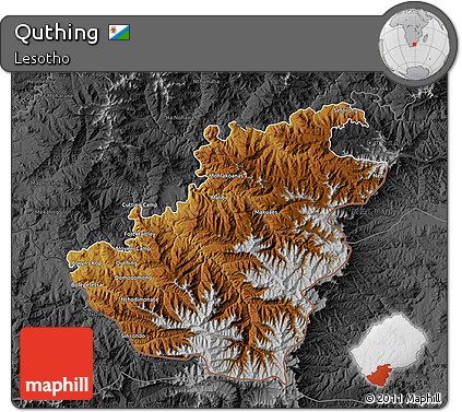 Physical Map of Quthing, darken, desaturated