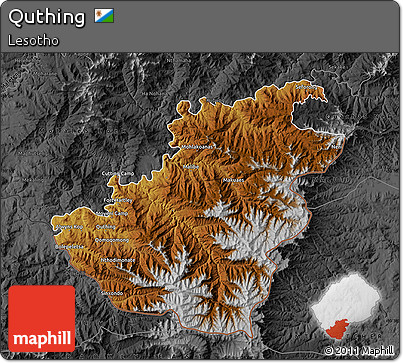 Physical Map of Quthing, darken, desaturated
