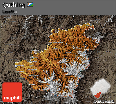 Physical Map of Quthing, darken, semi-desaturated