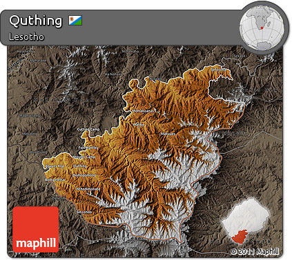 Physical Map of Quthing, darken, semi-desaturated