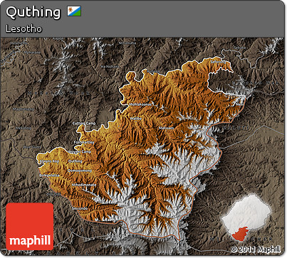 Physical Map of Quthing, darken, semi-desaturated