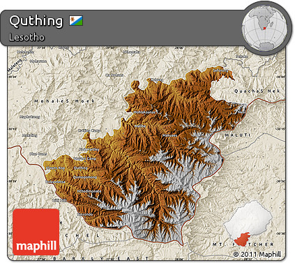 Physical Map of Quthing, shaded relief outside