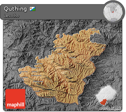 Satellite Map of Quthing, darken, desaturated