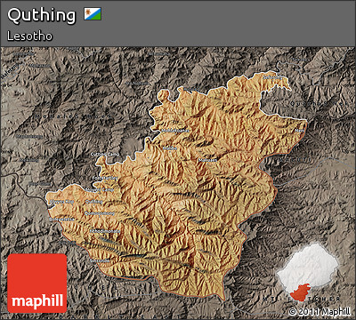 Satellite Map of Quthing, darken, semi-desaturated