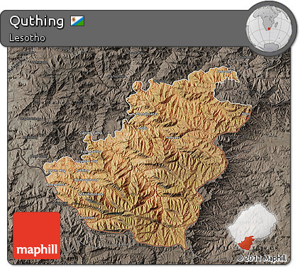Satellite Map of Quthing, darken, semi-desaturated